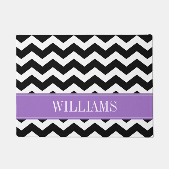 Personalized Purple and Black Chevron Doormat (Front)