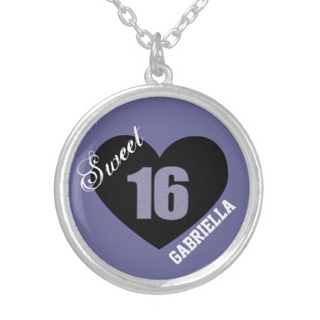 Personalized: Purple And Black Sweet 16 Necklace