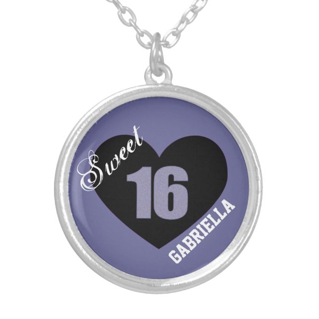 Personalized: Purple and Black Sweet 16 Necklace (Front)