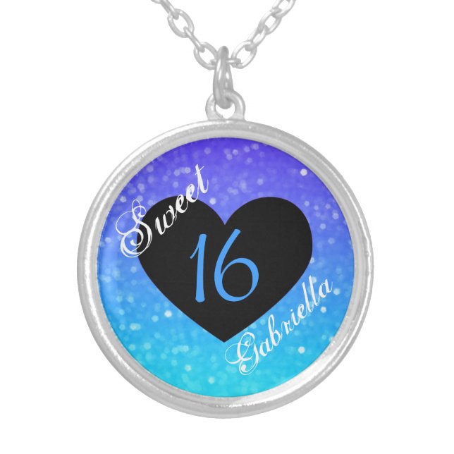 Personalized: Purple And Blue Sweet 16 Necklace (Front)