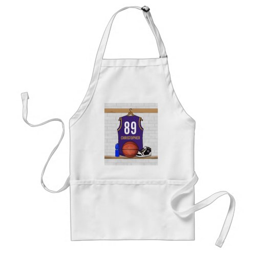 Personalized Purple and Gold Basketball Jersey Adult Apron