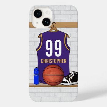 Personalized Purple And Gold Basketball Jersey Case-mate Iphone 14 Case by giftsbonanza at Zazzle