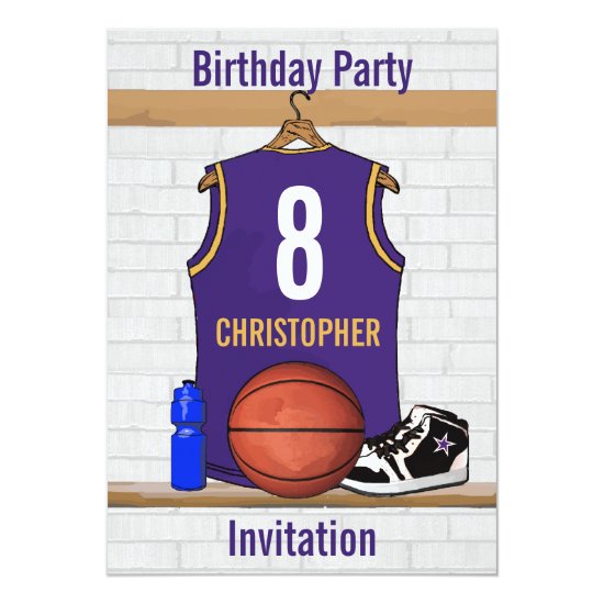 Personalized Purple and Gold Basketball Jersey Invitation