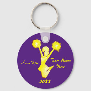 Personalized Purple and Gold Cheerleader Keychains