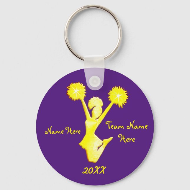 Personalized Purple and Gold Cheerleader Keychains (Front)