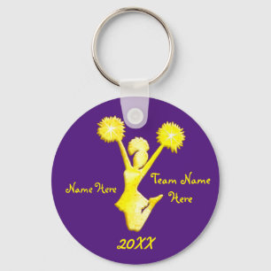 Personalized Purple and Gold Cheerleader Keychains