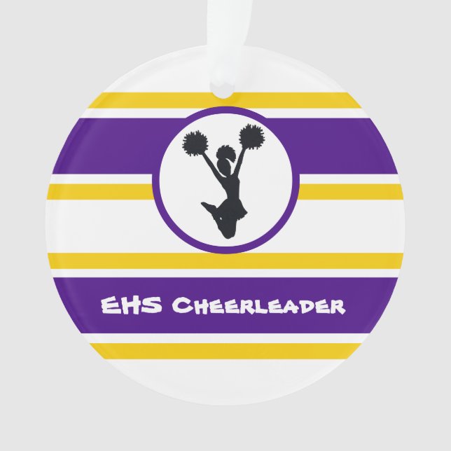 Personalized Purple and Gold Cheerleader Ornament (Front)