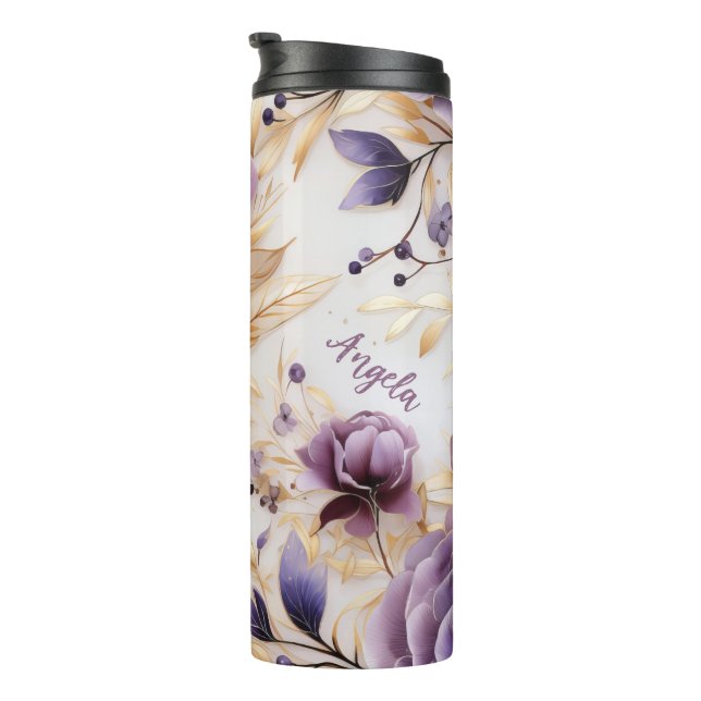 Personalized Purple And Gold Floral  Thermal Tumbler (Rotated Right)