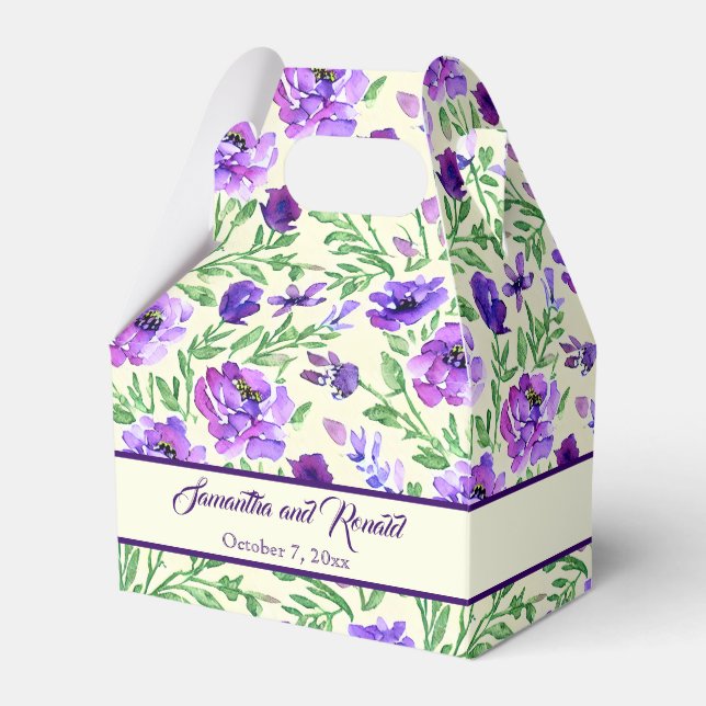 Personalized Purple and Green Floral Wedding  Favor Boxes (Front Side)