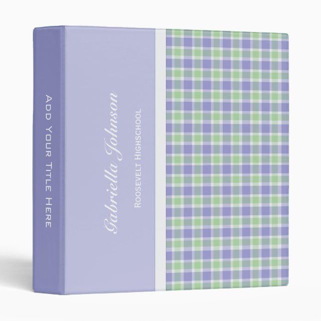 Personalized:  Purple and Green Plaid Binder (Front/Spine)