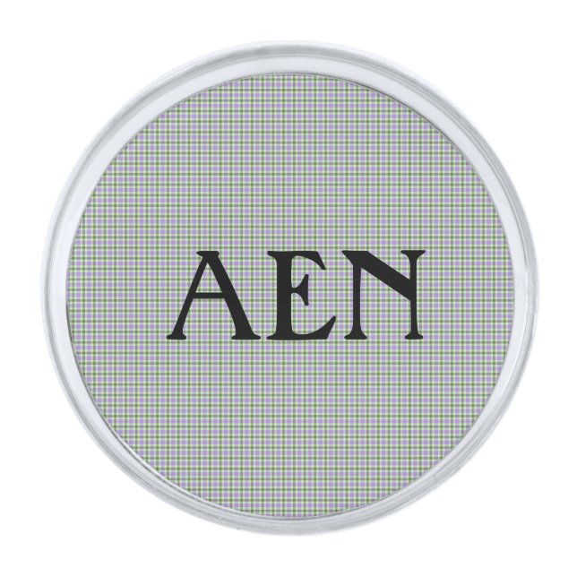 Personalized Purple and Green Plaid Men's Silver Finish Lapel Pin (Front)