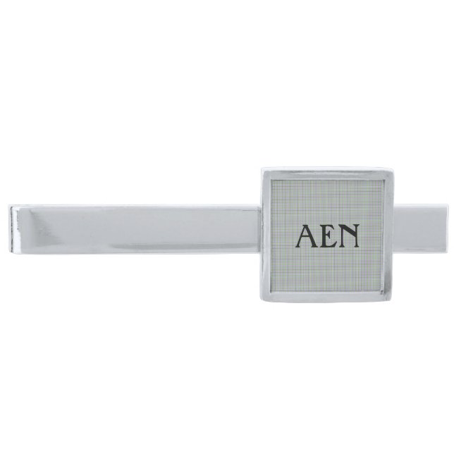 Personalized Purple and Green Plaid Men's  Silver Finish Tie Bar (Front)