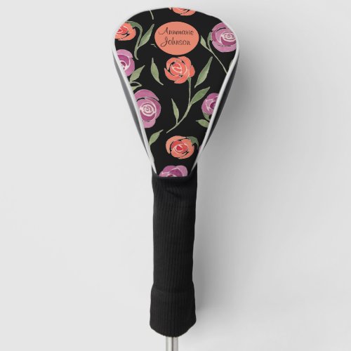Personalized Purple and Peach Floral Ladies Golf Head Cover