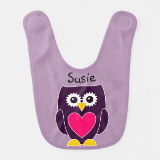 Personalized Purple and Pink Baby Girl Owl Bib