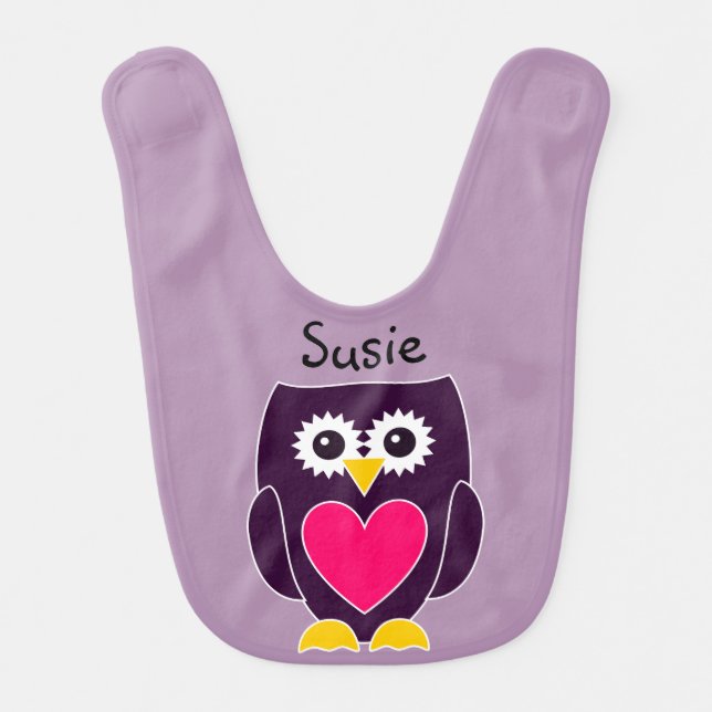 Personalized Purple and Pink Baby Girl Owl Bib (Front)