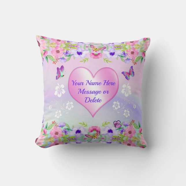 Personalized Purple and Pink Butterfly Pillow (Front)