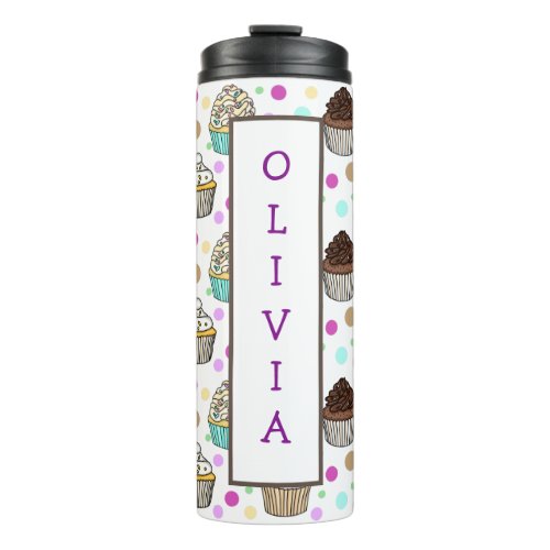 Personalized Purple and Pink Cupcakes Thermal Tumbler