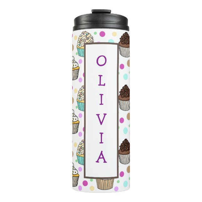 Personalized Purple and Pink Cupcakes Thermal Tumbler (Front)