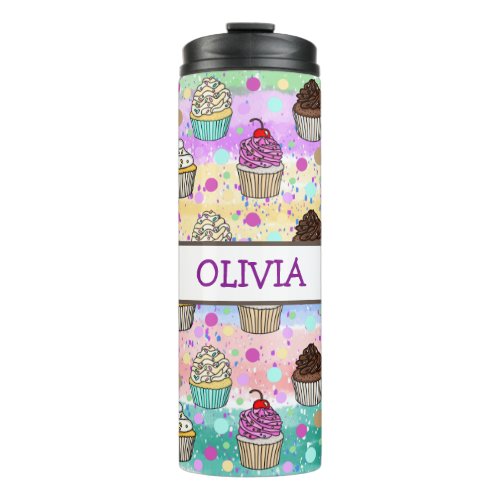 Personalized Purple and Pink Cupcakes   Thermal Tumbler