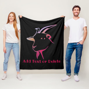 Personalized Purple and Pink Goat on black Fleece Blanket