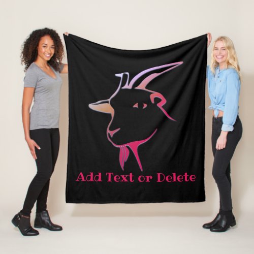 Personalized Purple and Pink Goat on black Fleece Blanket