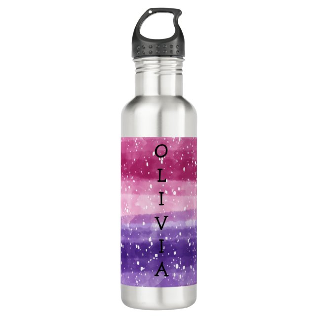 Personalized Purple and Pink Speckled    Stainless Steel Water Bottle (Front)