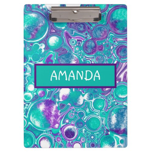 Personalized Purple and teal marble fluid art Clipboard