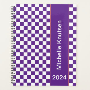 Personalized purple and white Checkered 2024 Planner