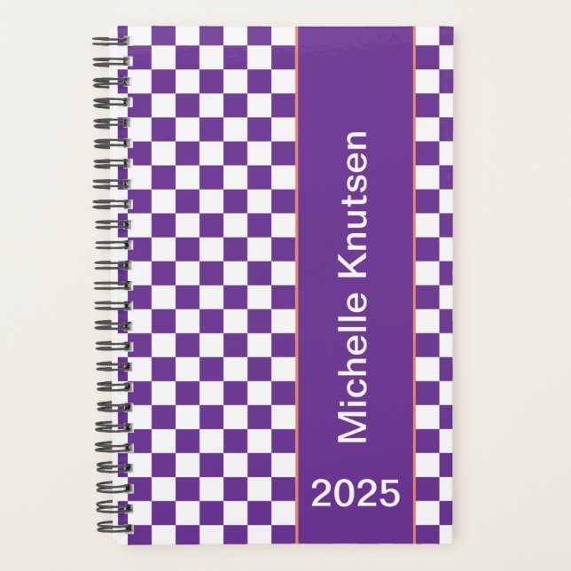 Personalized  purple and white  Checkered 2025 Planner (Front)