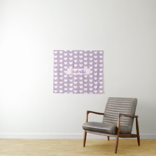 Personalized Purple and White Hearts Wall Tapestry