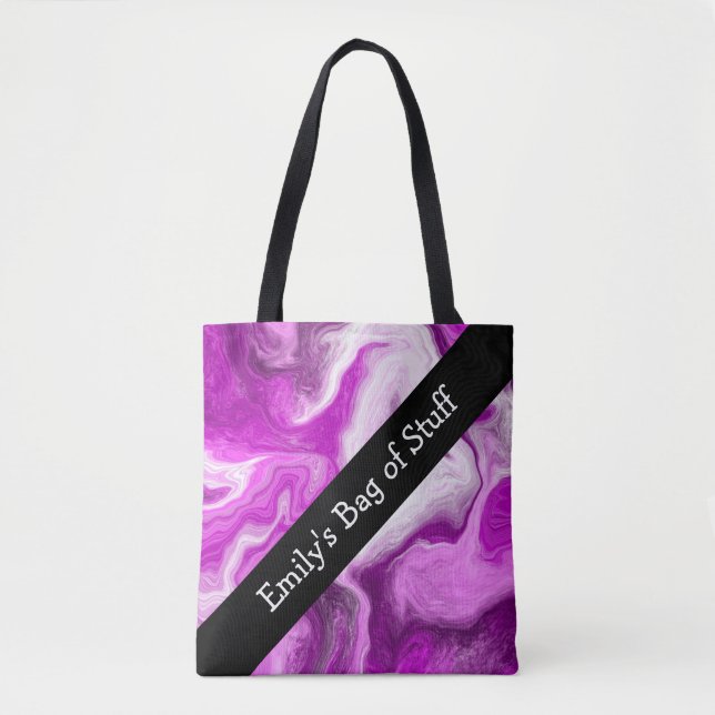 Personalized Purple and White Marble Swirls   Tote Bag (Front)