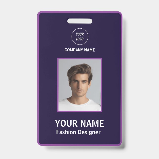 Personalized Purple And White Modern Professional Badge (Front)