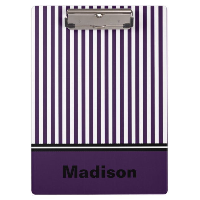 Personalized Purple and White Striped Clipboard (Front)