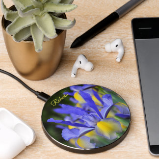 Personalized, Purple and Yellow Iris Wireless Charger