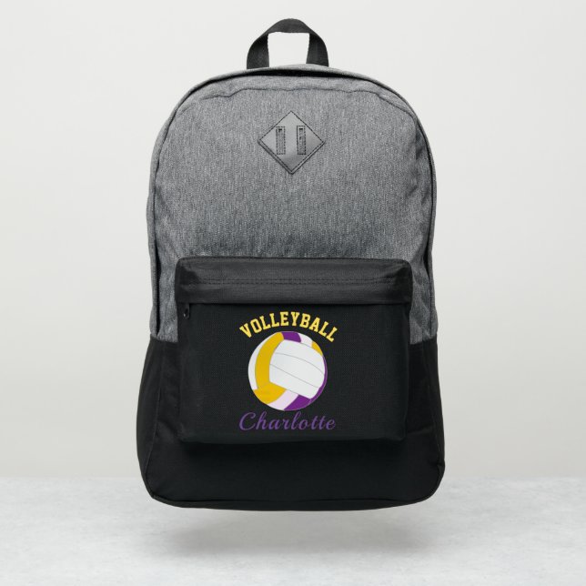 Personalized Purple and Yellow Volleyball  Port Authority® Backpack (Front)