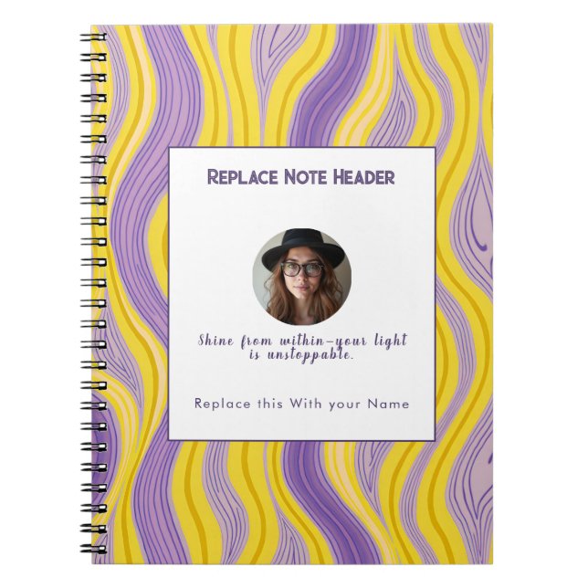 Personalized Purple and Yellow Wave Patterned  Notebook (Front)