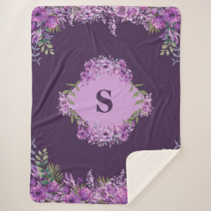 Personalized Purple Aubergine Floral Sherpa Blanket