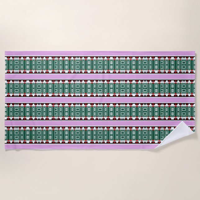 Personalized Purple Beach Towel with Green Pattern (Front)
