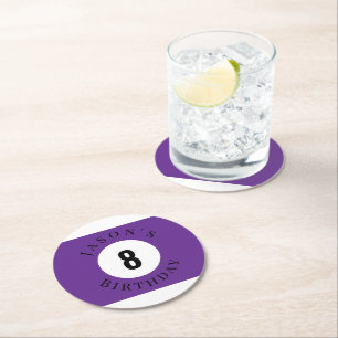 Personalized Purple Billiard Pool Ball Birthday Round Paper Coaster