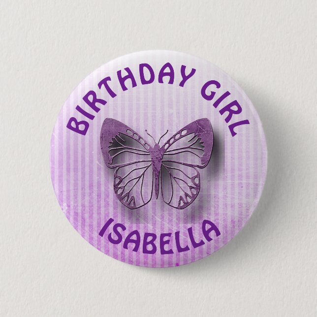 Personalized Purple Birthday Girl Butterfly Button (Front)