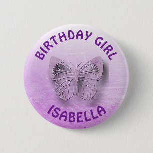 Personalized Purple Birthday Girl Butterfly Button