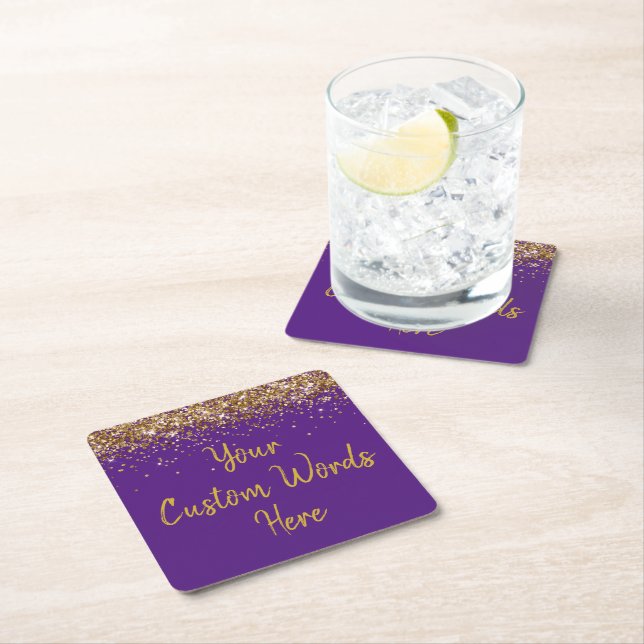 Personalized Purple Birthday Party Anniversary Square Paper Coaster (Insitu)