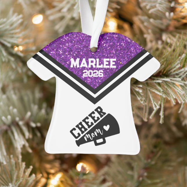 Personalized Purple & Black Cheer Mom Ornament  (Tree)