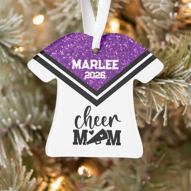 Personalized Purple & Black Cheer Mom Ornament  (Tree)