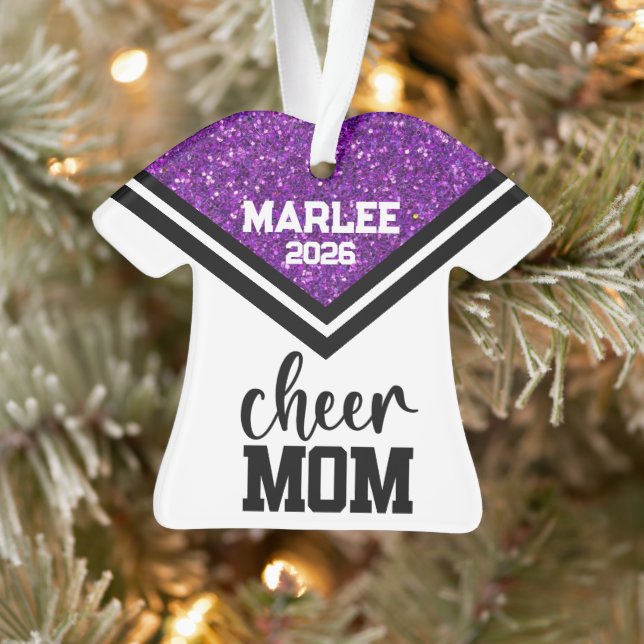 Personalized Purple & Black Cheer Mom Ornament  (Tree)