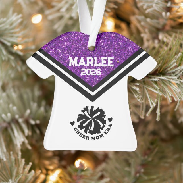 Personalized Purple & Black Cheer Mom Ornament  (Tree)