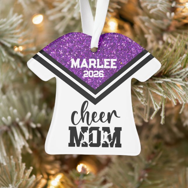 Personalized Purple & Black Cheer Mom Ornament  (Tree)