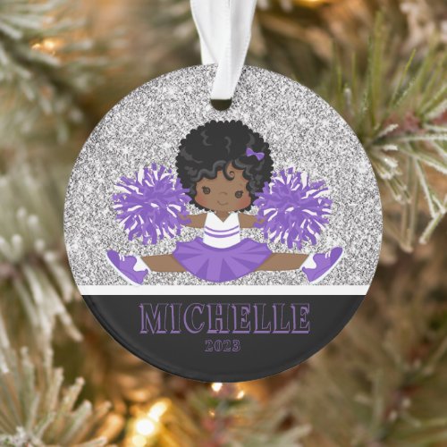 Personalized Purple  Black Cheerleading Ornament 