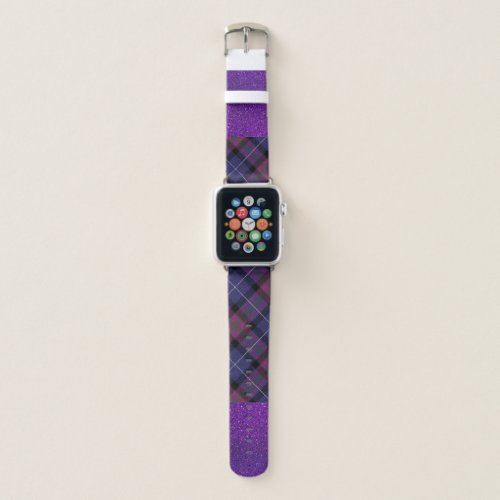 Personalized Purple  Black Glitter  Plaid Apple Watch Band