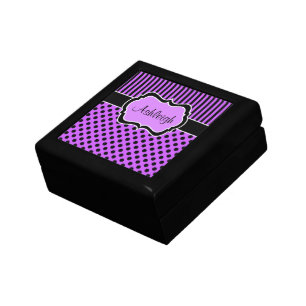 Personalized Purple, Black, Polka Dots Trinket Box
